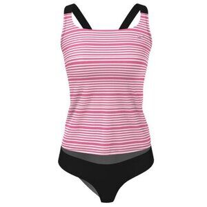 NWT Nike Women's Pinksicle Stripe V-Back 2 Piece Tankini Swimsuit Size Medium